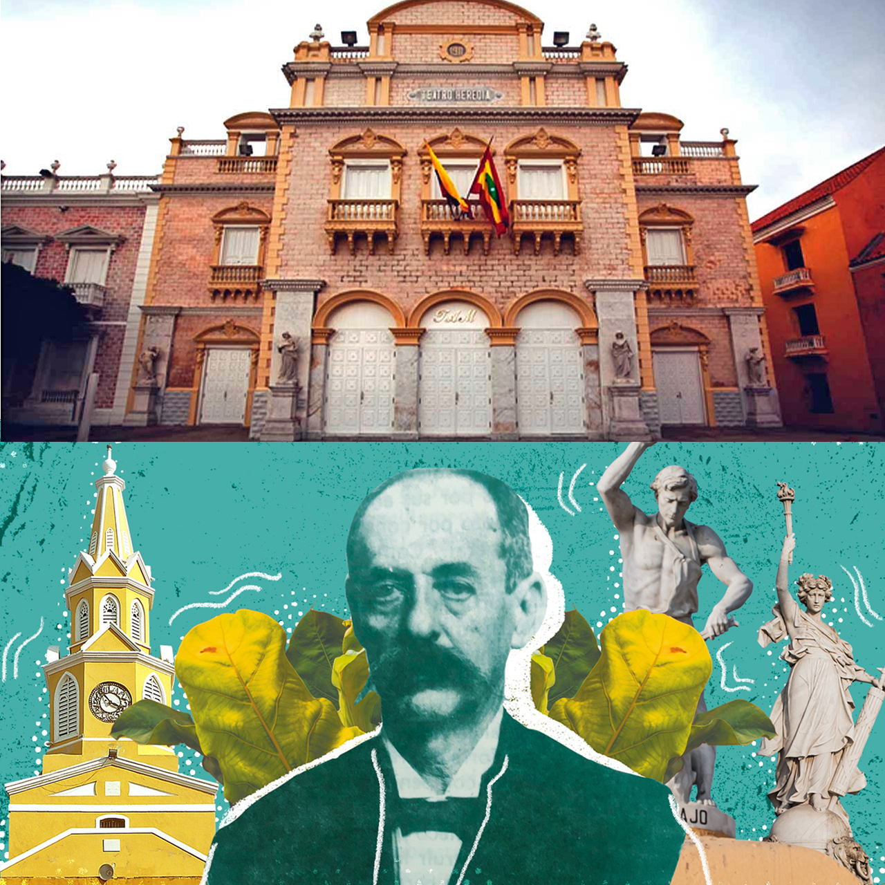 Fachada del Teatro Adolfo Mejía, obra de Luis Felipe Jaspe